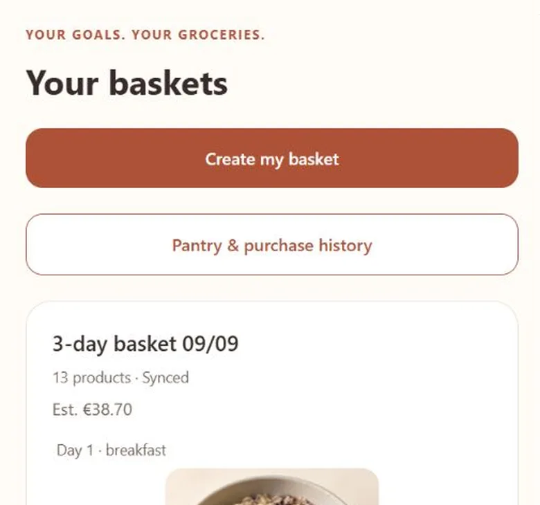 App-Ansicht: Übersicht der Einkäufe