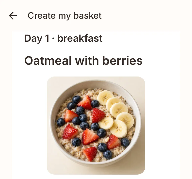 App-Ansicht: geplantes Frühstück im Wochenplan