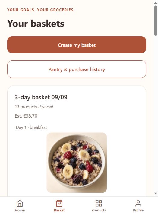 SmartBasket saved baskets with meal preview images